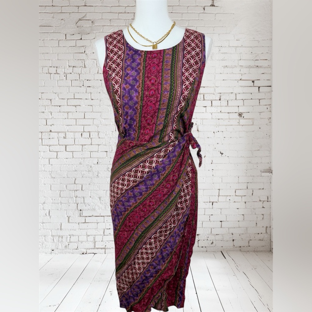 Vintage Elegant Multicolor Sleeveless Wrap Dress